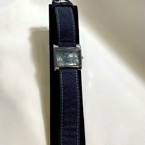 Black suede banded watch, grey marbled face
